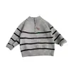 Suéter a rayas elegante para niño, para primavera y otoño, Prendas de punto casuales de manga larga estilo coreano para niño pequeño, Top con media cremallera para bebé