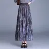 Saia plissada de tule com estampa tie-dye estilo vintage, elegante saia longa de cintura alta que afina, corte em A