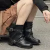 Diseño único, botines de cuero plisado estilo Western para mujer, nueva colección 2026, tacón grueso, punta fina, estilo de bota moderno
