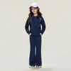 Conjunto para Meninas Primavera e Outono Novo Estiloso Fashionável Moletom com Capuz e Zíper Calças Esportivas Casuais Micro Flare Conjunto de Duas Peças