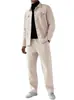 Conjunto de Cardigã com Lapela, Casaco, Terno e Calça Solta de Manga Longa Masculino para Outono Inverno, Conjunto para Deslocamento e Esportes