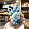 Aplicável à capa de celular Apple 18pro 17PROMAX Azul Ciano Peônia TPU Capa Protetora IP16PRO Flores Folhas Verdes