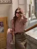 Camisa de Lino Rayada Espiga Teñida en Hilo Estilo Artístico Vintage Relajado CUIYUNER WWJ26004