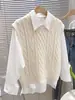 Suéter sin mangas de punto trenzado retro para mujer, primavera y otoño 2024, estilo coreano, chaleco de punto suelto apilado con cuello redondo