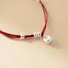 Pulsera de Hilo Rojo con Cuentas de Plata S925 Nalan Diseño Artístico Retro Estilo Chino Pulsera Ajustable S8584