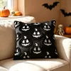 Fronteira Halloween Fantasma Abóbora Capa de Almofada de Pelúcia Decoração de Feriado para Sala de Estar Encosto de Sofá Almofada de Cabeceira para Quarto