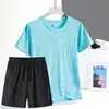 2024 Ice Silk terno feminino verão novo fino corrida esportes T-shirt casual respirável shorts de secagem rápida terno
