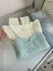 Suéter de Punto Dalang con Estilo Suave, Suéter de Punto Retorcido Falso de Dos Piezas para Mujer, Estilo Delgado de Primavera y Verano con Empalme de Tira, Top Adelgazante