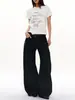 Jeans Unisex de Pierna Ancha Rectos Casuales con Tachuelas y Estampado de Leopardo Estilo Callejero Retro Americano Negros Versátiles de Moda