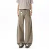 Pantalones casuales de algodón puro estilo americano para hombre, pantalones negros rectos holgados para primavera y otoño, pantalones de trabajo de pierna ancha modernos y elegantes para hombre