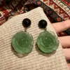 Estilo Vintage Retro Francés Hong Kong Monet Medieval Clip para Oreja Pendientes de Perla Pendientes Verdes Joyería Femenina para Orejas