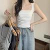 Estilo Francés Cuello Cuadrado con Almohadilla en el Pecho Sling Chaleco Pequeño para Mujer para Usar Interior y Exterior Cubierta de Cleats Plisada Dulce y Picante Envolvente de Espalda Ropa Interior para el Pecho