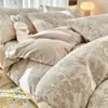 Juego de ropa de cama de cuatro piezas de gasa de doble capa de algodón puro de 60 hilos, todo algodón, lujo ligero, tacto de alta gama, funda de edredón para dormitorio principal, juego de tres piezas para cama individual