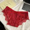 Ropa interior de satén y encaje directa de fábrica para mujer, cruzada de cintura baja, malla transparente, ligera, transpirable, bragas para damas sin rastro