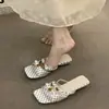 Primer Encuentro Ji Sandalias Exquisitas Francesas para Mujer Chanclas de Una Tira con Lazo para Mujer Calzado de Verano para Exteriores Chanclas Delicadas de Tacón Bajo Abiertas