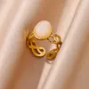 Anillo Turquesa de Moda Estilo Palacio Retro Elegante Chapado en Oro de 18 Quilates Geométrico Diamante Redondo Ojo de Gato Anillo Joyería