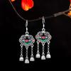 Pendientes de Carácter Plata Artísticos Retro Étnicos Plata S925 Azul Quemado Calado Filigrana Loto Gota de Oreja Borla Larga