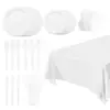 Punto Sólido Blanco Vajilla Desechable Set de Ocho Piezas Plato de 9 Pulgadas Plato de 7 Pulgadas Vaso de Papel Servilleta Mantel Cuchillo Tenedor Cuchara