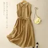 Vestido Camisa Verde Francés sin Mangas para Mujer Verano Nuevo Diseño Falda Larga con Cordones Holgado Adelgazante