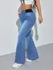 Jeans Acampanados Lavados para Mujer Cintura Alta Corte Delgado Pierna de Campana Cuadros Alta Elasticidad Mezclilla Estilo Sirena de Oficina