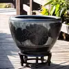 Bacia Cerâmica Grande Flor de Lótus Esculpida à Mão para Piscicultura em Pátio, Tanque de Lírios para Paisagismo de Villa, Tanque de Água Cerâmico de Chão Estilo Chinês