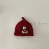 Gorro de Lana para Bebé Estilo Otoño e Invierno Gorro Rojo con Chupete Bebé de Pocos Meses Calentador Navideño Gorro Tejido Invierno