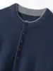 Nueva Colección Otoño/Invierno 2026: Suéter de Cachemira 100% Pura para Hombre con Cuello Redondo y Detalle de Botones, Diseño Falso de Dos Piezas, Corte Holgado, Tallas Grandes