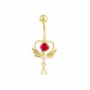 Nova Personalidade Formato de Coração Strass Piercing de Umbigo Moda Europeia Americana Simples Design de Cobre Senso de Design Pingente de Borboleta Joias de Umbigo Mulheres