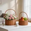 Cesta de Flores de Plástico com Aparência de Rattan Floricultura Festival de 8 de Março Cestas de Flores Explosivas Portátil Reta Redonda Cesta de Flores para Jardinagem Flor Suculenta