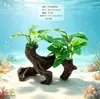 Decoración para mascotas trepadoras planta verde paisajismo pecera de tortuga set planta acuario pecera plástico madera hundida tela hoja pasto decoraciones flores y plantas