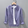 Camisa de Lino Hilado para Hombre Cuatro Estaciones Manga Larga Top Estilo Coreano Lino Transpirable Camisa talla extra Casual Holgado para Hombre