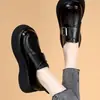Sapatos Mocassins Retro com Solado Grosso para Aumentar a Altura para Mulheres 2025 Outono Novo Couro Macio Sapatos Birkenstock Moda Visual Emagrecedor Sapatos Pequenos de Couro