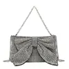 Bolso de Noche de Lujo con Pedrería, Bolso de Mano tipo Clutch con Cadena para Cruce de Hombro, Bolso de Pedrería con Moño, Bolso Cruzado Versátil de Pedrería para Mujer