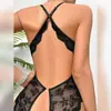 Body Sexy Talla Plus Europeo y Americano con Entrepierna Abierta y Espalda Descubierta, Ribete de Encaje, Lencería de Nuevo Estilo