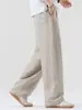 Roupas Masculinas Fengshe / Calças Casuais de Linho Tencel de Verão para Homens, Estilo Americano Soltas Retas Vintage Simples Finas Calças Masculinas