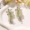 Pendientes de Flor de Iris de Metal de Cristal con Borlas de Moda de Lujo Ligero Estilo Ins Pendientes de Nicho Frescos y Elegantes para Mujer