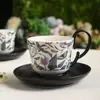 Conjunto Criativo de Xícara e Pires de Cerâmica com Flores e Vinhas Retrô, Xícara e Pires de Cerâmica de Luxo Leve para Chá da Tarde, Conjunto de Café de Cerâmica para Uso Doméstico