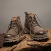 Botas de Invierno para Hombre Botas de Piel Genuina Zapatos de Caña Alta Estilo Británico para Hombre Botas de Trabajo Botas de Piel para Exteriores con Suela Gruesa Forradas de Lana