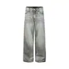 Jeans de Mezclilla Rectos Sueltos Estilo Retro Americano Eme Vintage Lavado Azul Ceniza Bigote Cleanfit para Hombres y Mujeres