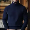 Nuevo suéter de punto elástico de moda para hombre en stock para comercio exterior transfronterizo, suéter de cuello alto de color sólido con rayas verticales, corte slim europeo y americano