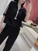 Conjunto de Pantalones Anchos de Manga Corta con Media Cremallera y Cuello Alto de Verano Delgado con Rayas Laterales, Ajuste Holgado, Conjunto Deportivo de Dos Piezas Adelgazante
