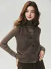 Colete de Cashmere Kangbaolaisi Feminino 75% Cashmere de Cabra 25% Seda de Amora Decote V Para Sobrepor Sem Mangas Tricô