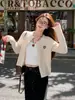 Chaqueta de punto cárdigan amarillo para mujer, estilo otoño invierno, suéter de punto trenzado, estilo coreano, corta, cuello redondo, prenda exterior