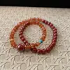 Pulseira de Ágata Vermelha Sul-Americana Natural com Padrões Florais, Pulseira de Cinábrio Areia Imperial de Círculo Duplo, Pulseira Simples de Múltiplos Círculos Estilo Chinês para Mulheres, Presente