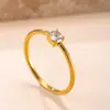Anel Novo de Aço Inoxidável Transfronteiriço, Anel Liso com Diamante de Seis Garras, Anel de Casal, Moda Estilo Coreano, Joia de Aço Titânio Banhado a Ouro 18K