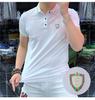 Moda masculina camisa polo de manga curta multi-colorido europeu gelo seda algodão masculino topo strass letras verão respirável lapela homens