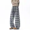 Pantalones de cuadros a bloques de color estilo retro casual 2026 de pierna ancha para hombres y mujeres, nuevos pantalones casuales versátiles de otoño e invierno de corte holgado estilo coreano de largo completo