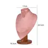 Soporte de Exhibición para Collares de Madera Maciza Color Nogal, Maniquí de Cuello, Soporte para Colgantes y Joyería, Soporte para Joyería de Cuello de Retrato, Superficie de Terciopelo de Cuero, Blanco y Negro