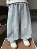 Calça infantil, nova coleção primavera/outono 2026, calça jeans legal e estilosa estilo coreano para meninos, calça longa reta da moda para bebês meninos