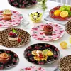 Bp038 Pratos de Papel Estampa de Leopardo Cereja para Festas de Feriado, Conjunto para 8 Pessoas, Pratos de Papel Descartáveis Decorativos Estampa de Leopardo
